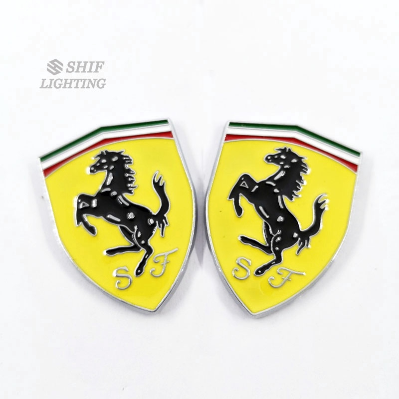 2pcs Stiker Emblem Logo Sf Horse Warna Kuning Bahan Metal Untuk Ferrari