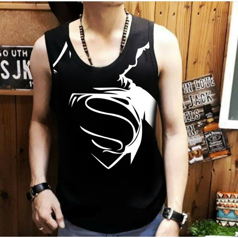 JNW-SINGLET/T-SHIRT DISTRO/Kaos cwo Singlet Superman bahan spandex fit to L-Xl