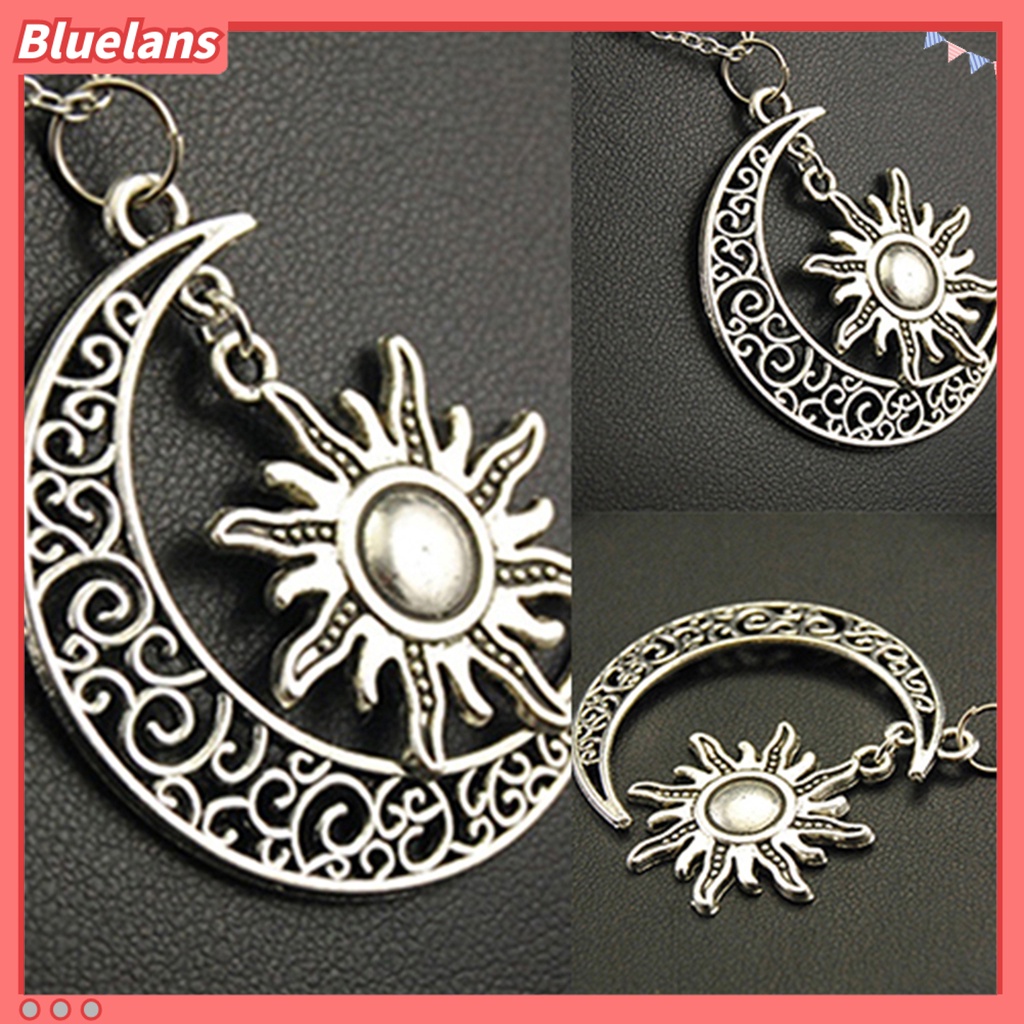 Bluelans Kalung Rantai Bentuk Bulan Matahari Bahan Alloy Gaya Vintage Untuk Unisex