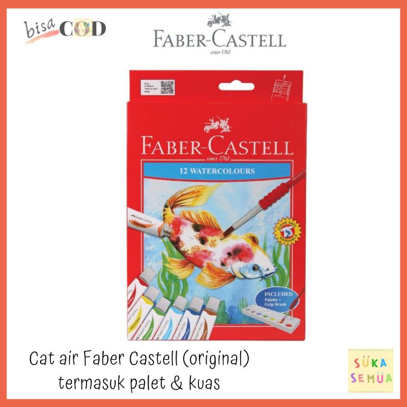 

Cat Air Faber Castell 12 Warna + Palet + Kuas (tube 12 ml) ORIGINAL / Water Colour Color Colours