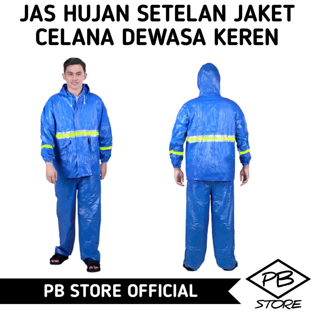 Jas Hujan Setelan Jaket Celana Pria Keren Warna Biru Aman terlindungi dari hujan CL 239