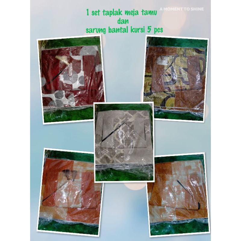 1 Set Taplak Meja Tamu dan Sarung Bantal Kursi 5pcs