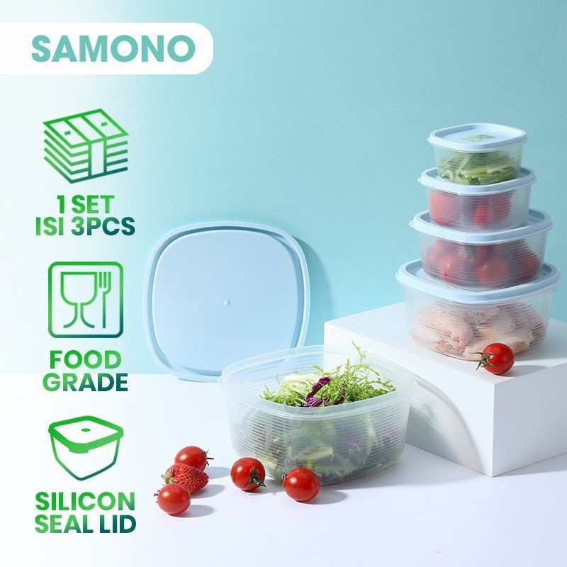 Tempat sayuran/wadah sayuran serbaguna Samono SFKB001 Kotak Makan Transparan 3 pcs Set Food Container