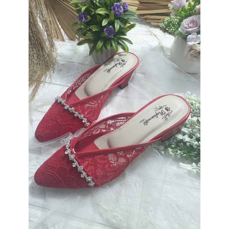 sepatu annesha merah cabe tinggi 3cm bahan