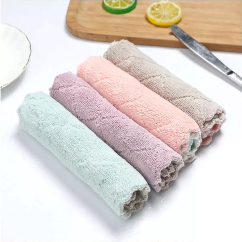 Kain Lap Microfiber Anti Minyak Lap Cuci Piring Lap Peralatan Dapur Coral Fleece