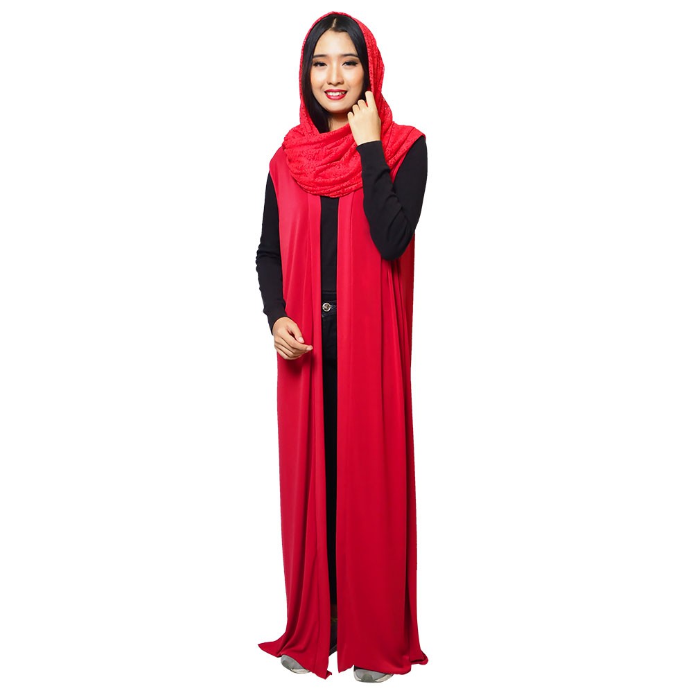 FOLVA kardigan baju muslim lebaran spandex 1131RGM merah all size