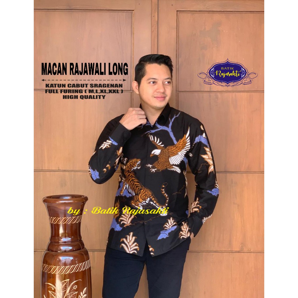 MACAN RAJAWALI LONG Atasan Baju Kemeja Batik Pria Lengan Panjang PREMIUM LAPIS FURING RAJASAKTI