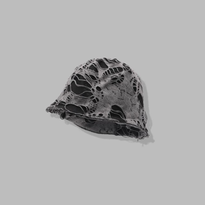 topi pantai wanita Banie Kupluk Bucket Hat Fashion Sobek Rusak Punk Retro Wanita - Abu-abu U7M6 topi