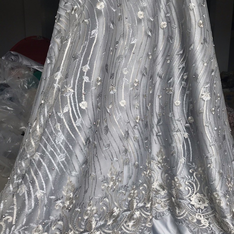 kain tulle akar bordir bunga tumpal 2tone