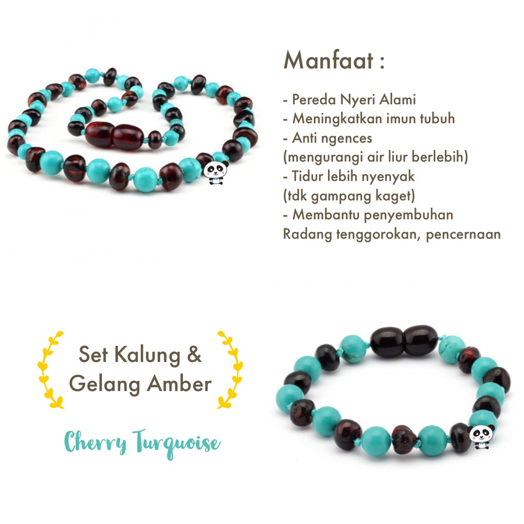 AMBER WONDERS - Set Kalung & Gelang Amber CHERRY TURQUOISE pereda nyeri tumbuh gigi bayi