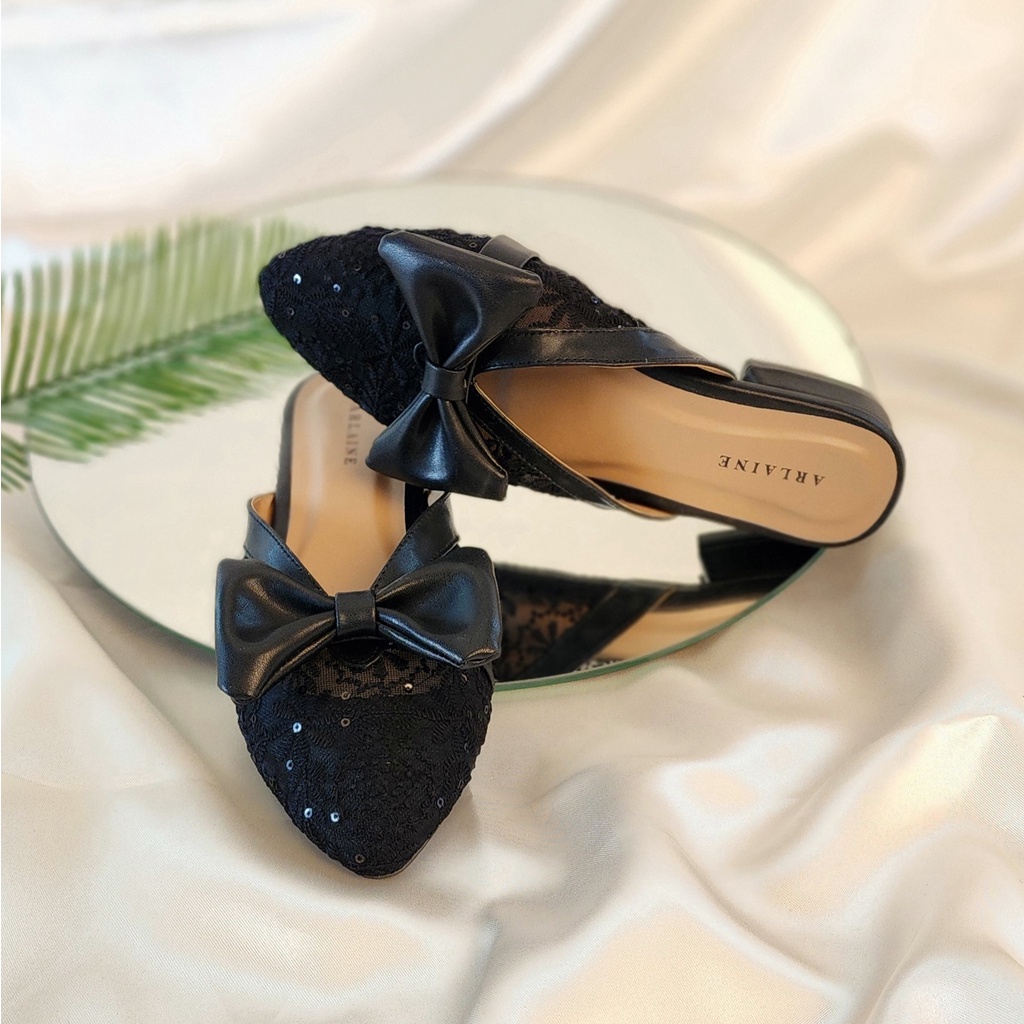 Arlaine Arabele Heels Brukat / Heels Selop / Heels 3cm / Heels Pita / Sandal Heels Wanita