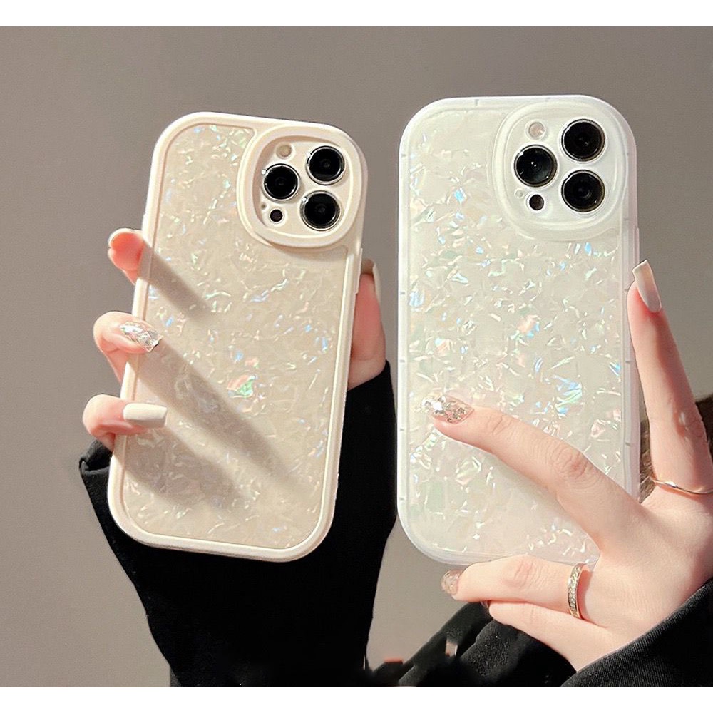 [TPC] Phone Case Crystal Clear White Shell Pattern IPHONE 7 8 PLUS X XS MAX XR 11 12 13 14 PRO MAX Shell Case FULL COVER Casing Lucu Korean - IP038