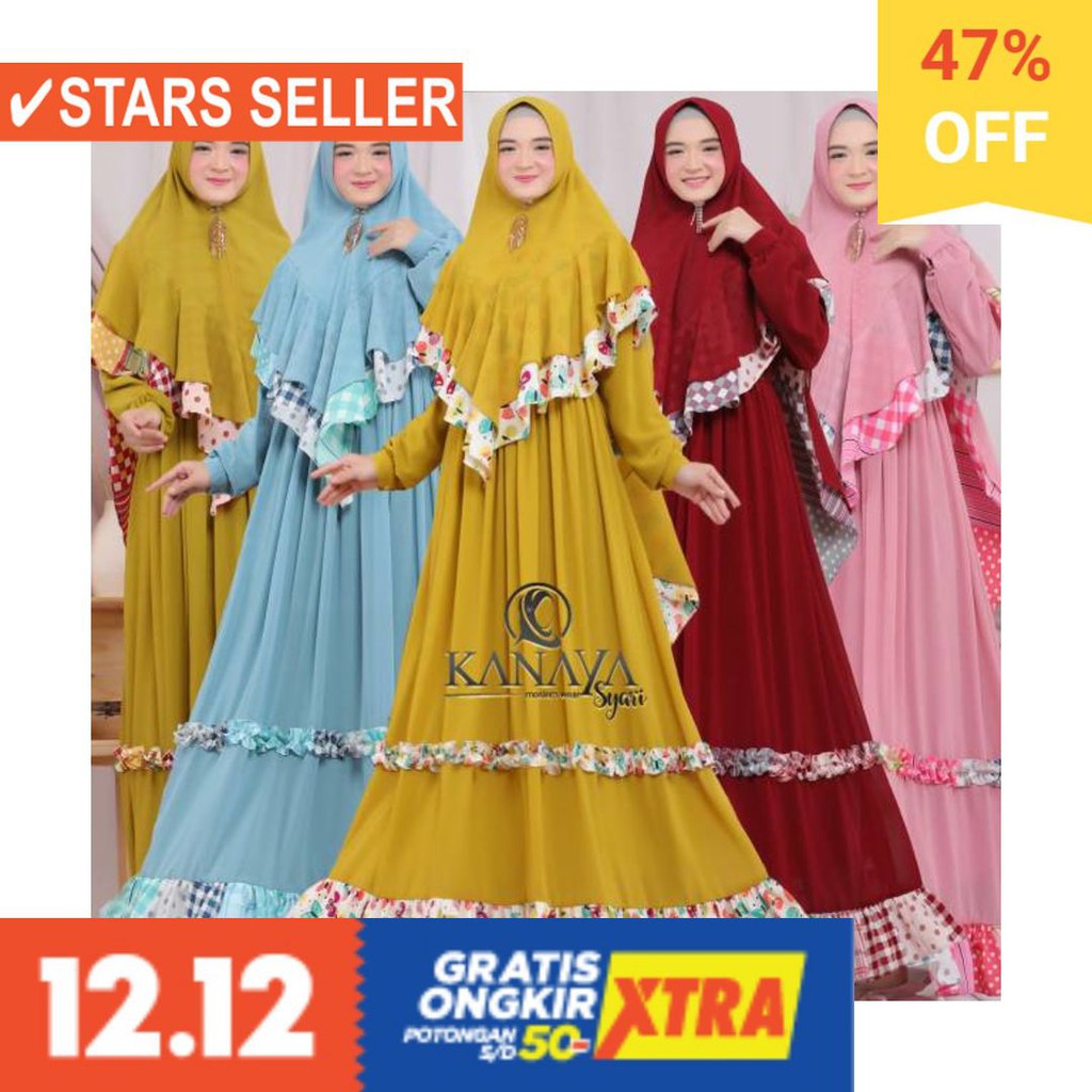 BAJU LEBARAN PAKAIAN MUSLIMAH SYARI BERGO BALOTELI / Gamis/Kanaya syar'i/original