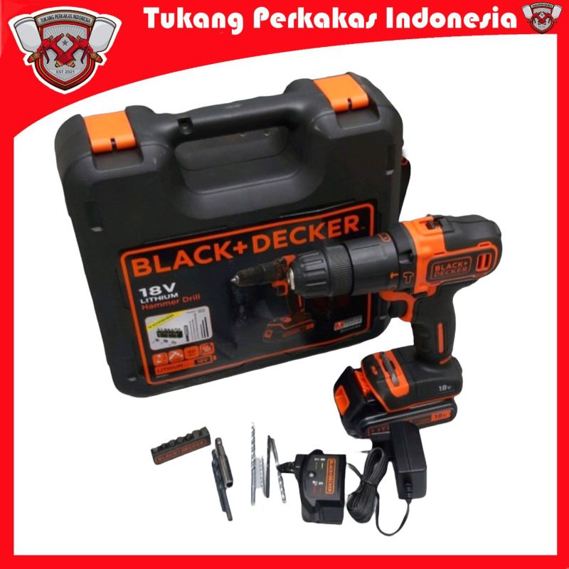 BLACK DECKER CORDLESS HAMMER DRILL  18V MESIN BOR BATERAI BDCHD18K