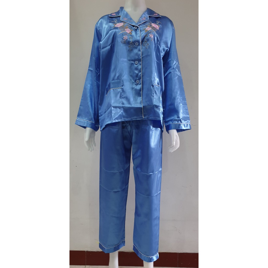 Baju Tidur BIRU Set Celana Panjang Satin