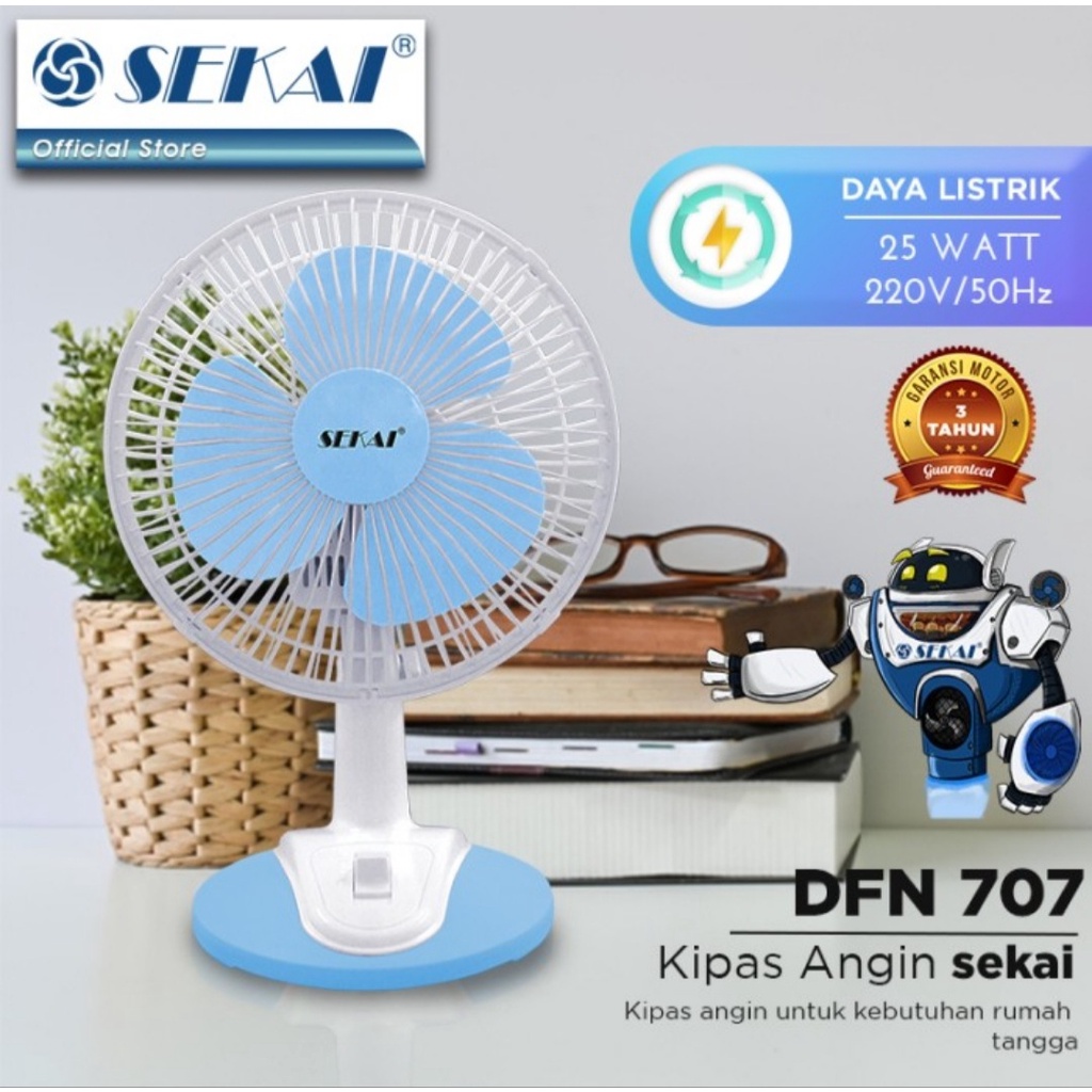 Kipas Angin Sekai DFN 707 7 Inch Kipas Meja Sekai 707 Desk Fan Sekai 7&quot; Kipas Warna Warni Kipas Lantai Kamar