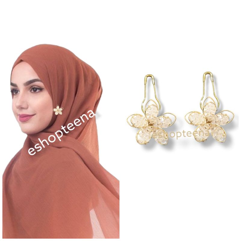 A19 anting hijab bunga kristal gold_anting jilbab