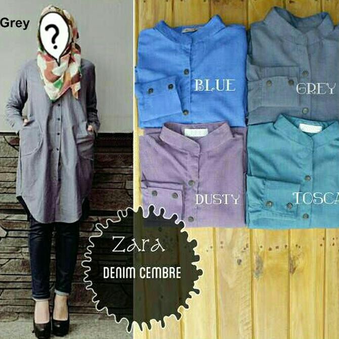 YUK BELI BAJU ATASAN TUNIK MUSLIM WANITA(TUNIK DENIM CEMBRE) - HIJAU TOSCA, L CEPETAN..