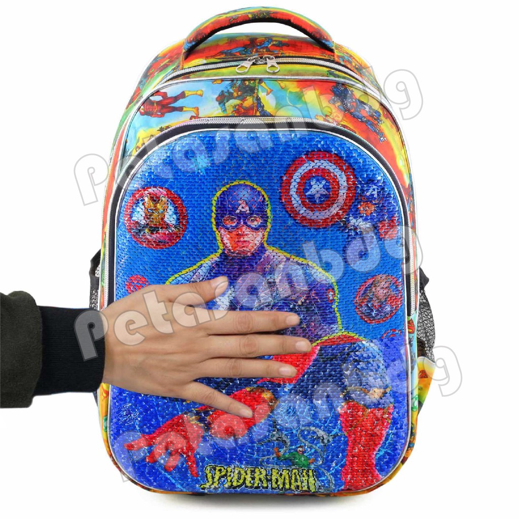 PTS - Tas Usap Ransel Sekolah Anak Cowo / Laki Laki Karakter USAP Swipe Crush - ULTRAMEN SPIDERMAN CAPTAIN AMERICA +BOTOL