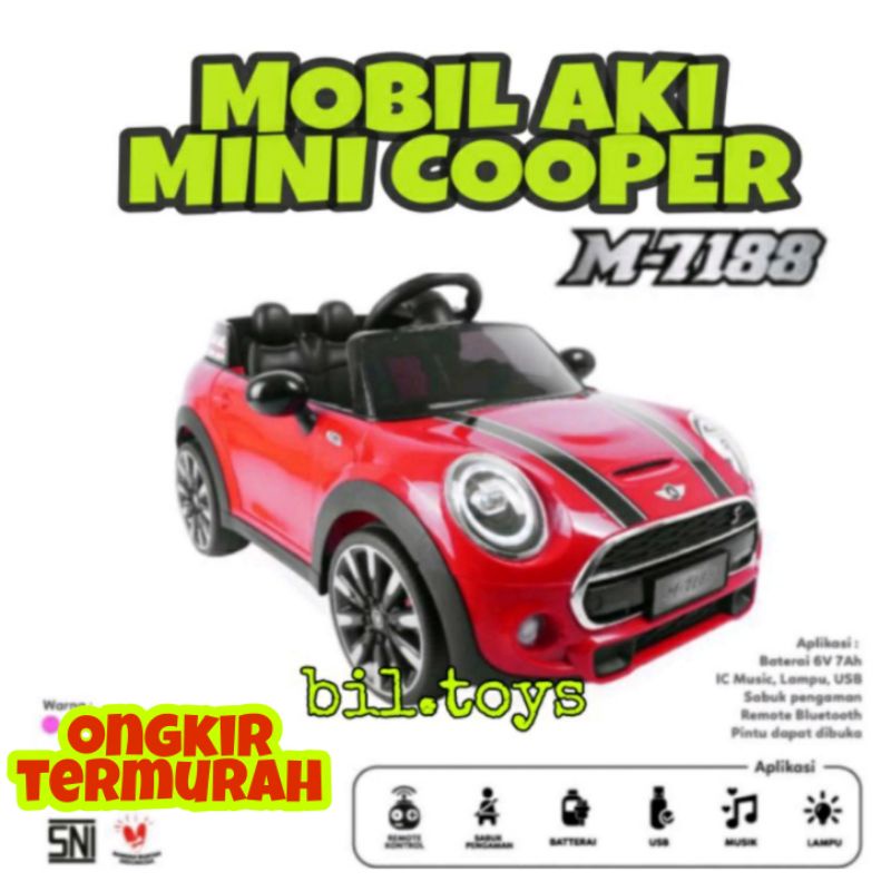 Mobil Aki Anak PMB M7188 Mainan Model Mini Cooper M-7188 Remote Control Bluetooth