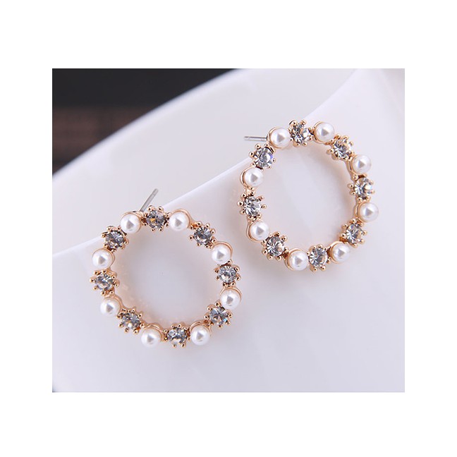 LRC Anting Tusuk Fashion Gold Pearl Flash Diamond Earring A58520