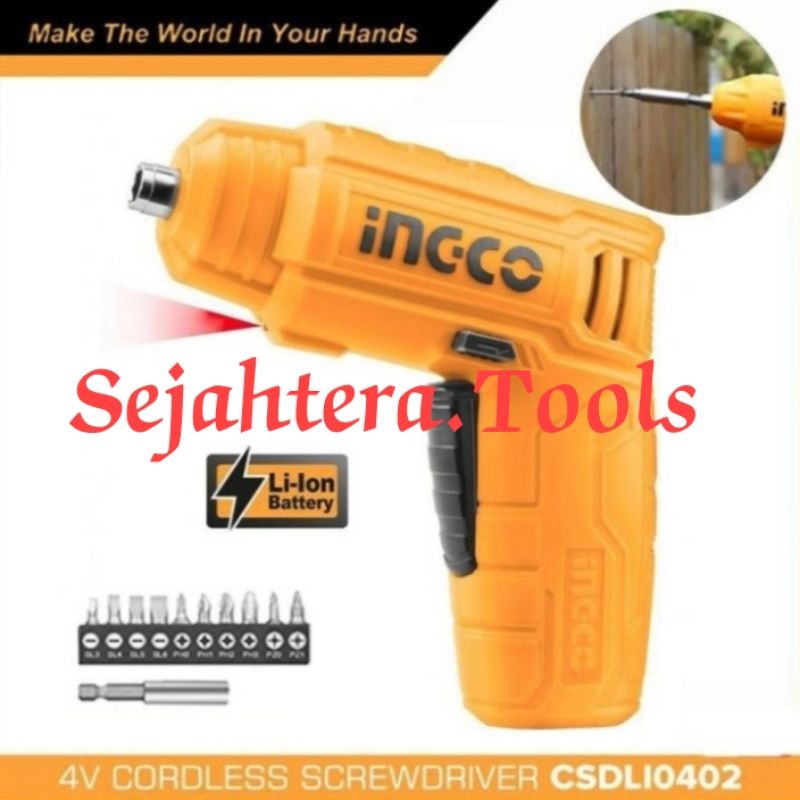 CSDLI0402 INGCO SCREWDRIVER CORDLESS BOR OBENG LISTRIK MINI KECIL SEKRUP BATERAI