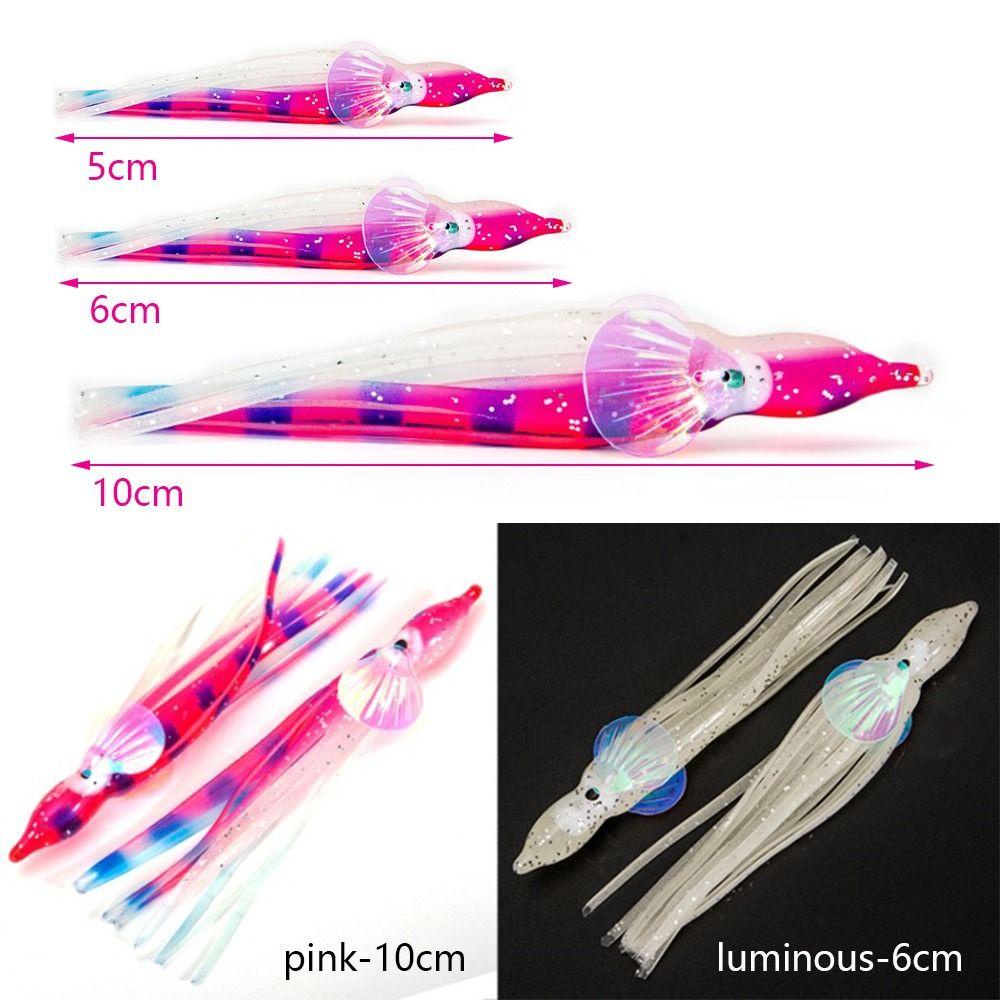 Top 10pcs Umpan Gurita Air Asin Luminous 5per6/10cm Lembut Silikon Renang Ekor Panjang