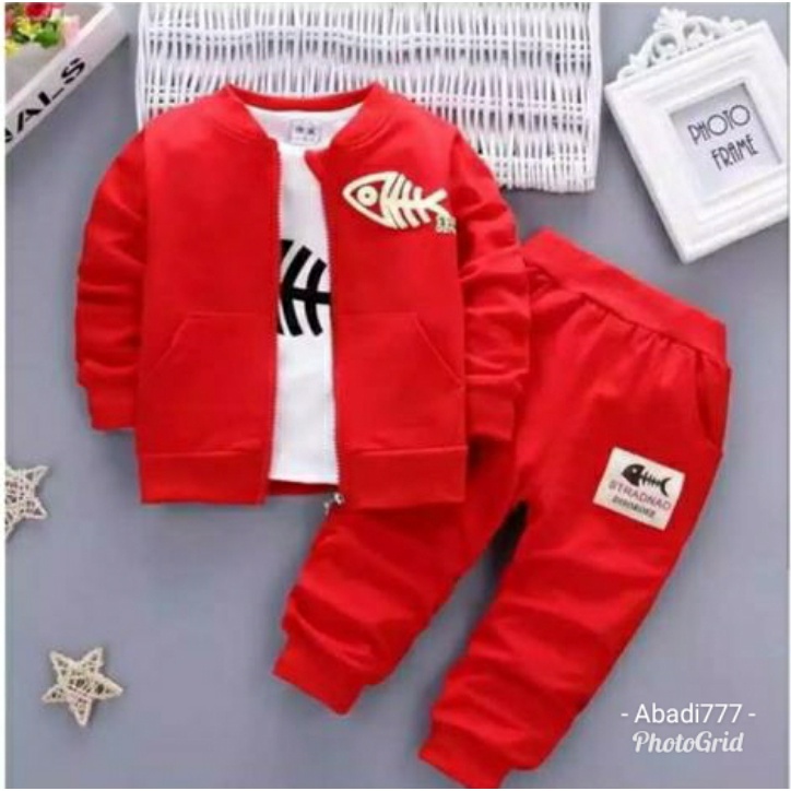 3in1 stelan anak unisex bahan babyterry kaos catoon combad 1-6 Tahun termurah