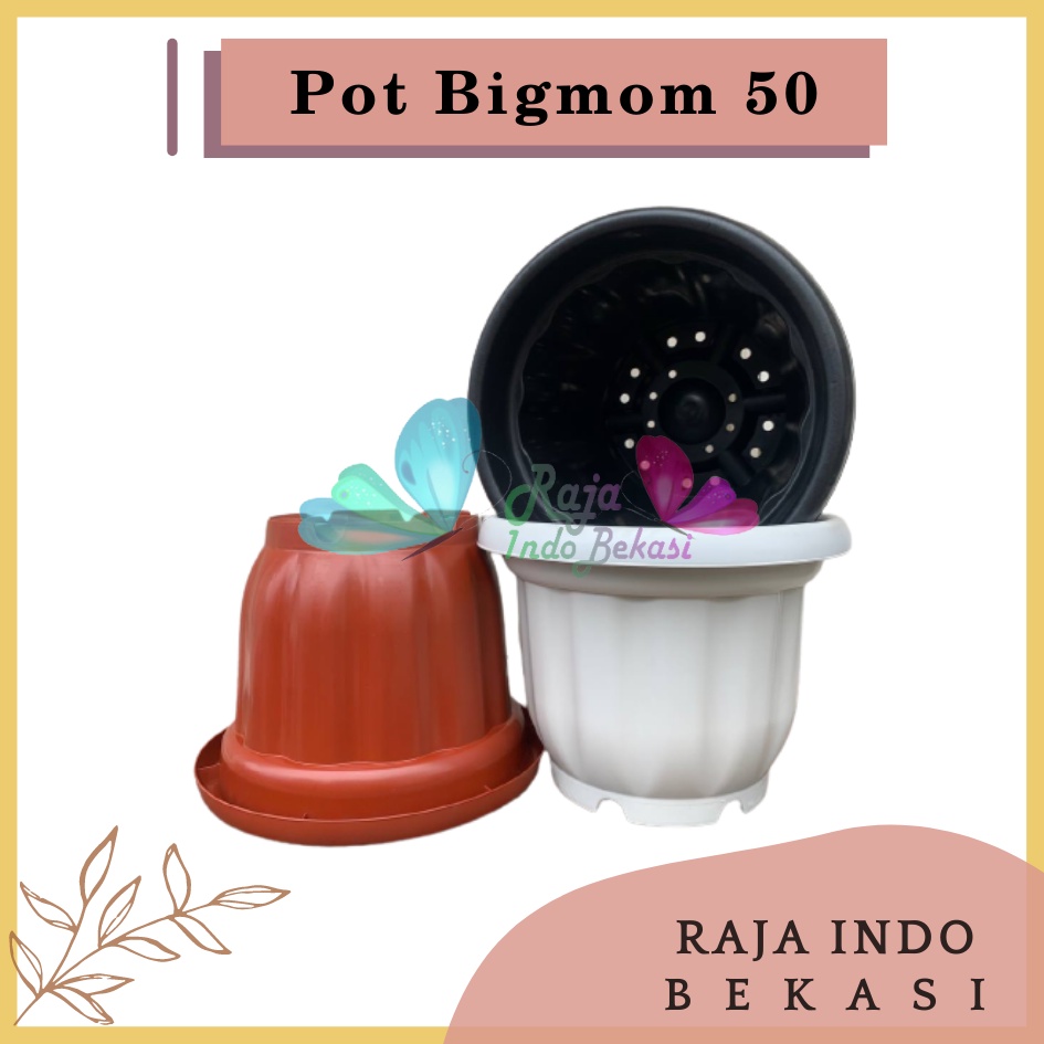 Pot BIGMOM 50 Putih Hitam Merah Bata Merah Coklat Terracota Terracotta  - Pot Besar Jumbo 50cm Pot Besar Plastik Bahan Tebal - Pot Besar Jumbo 100cm 50cm 40cm Putih Tinggi Hitam