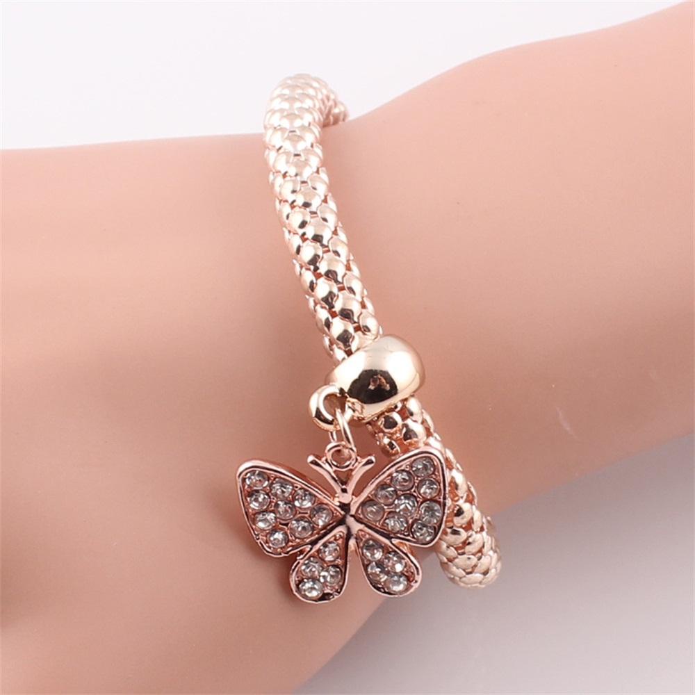 Lily 3Pcs/set Multilayer Pesona Gelang Baru Perak Emas Rose Gold Chic Kupu-Kupu/Liontin Hati