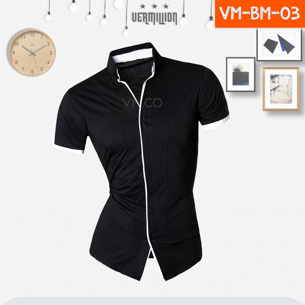 Kemeja Pria Casual Lengan Pendek Hitam Garis Putih BM-03