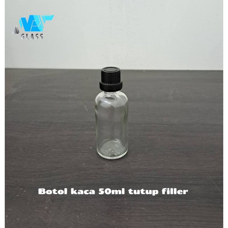 botol kaca 50ml bening tutup filler hitam / botol essential oil 50ml