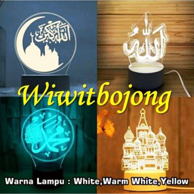 DISC% Lampu Hias 3D LED ALLAH , Ayat kursi, Allohuakbar , Alquran , Muhammad , ka'bah,ramadhan