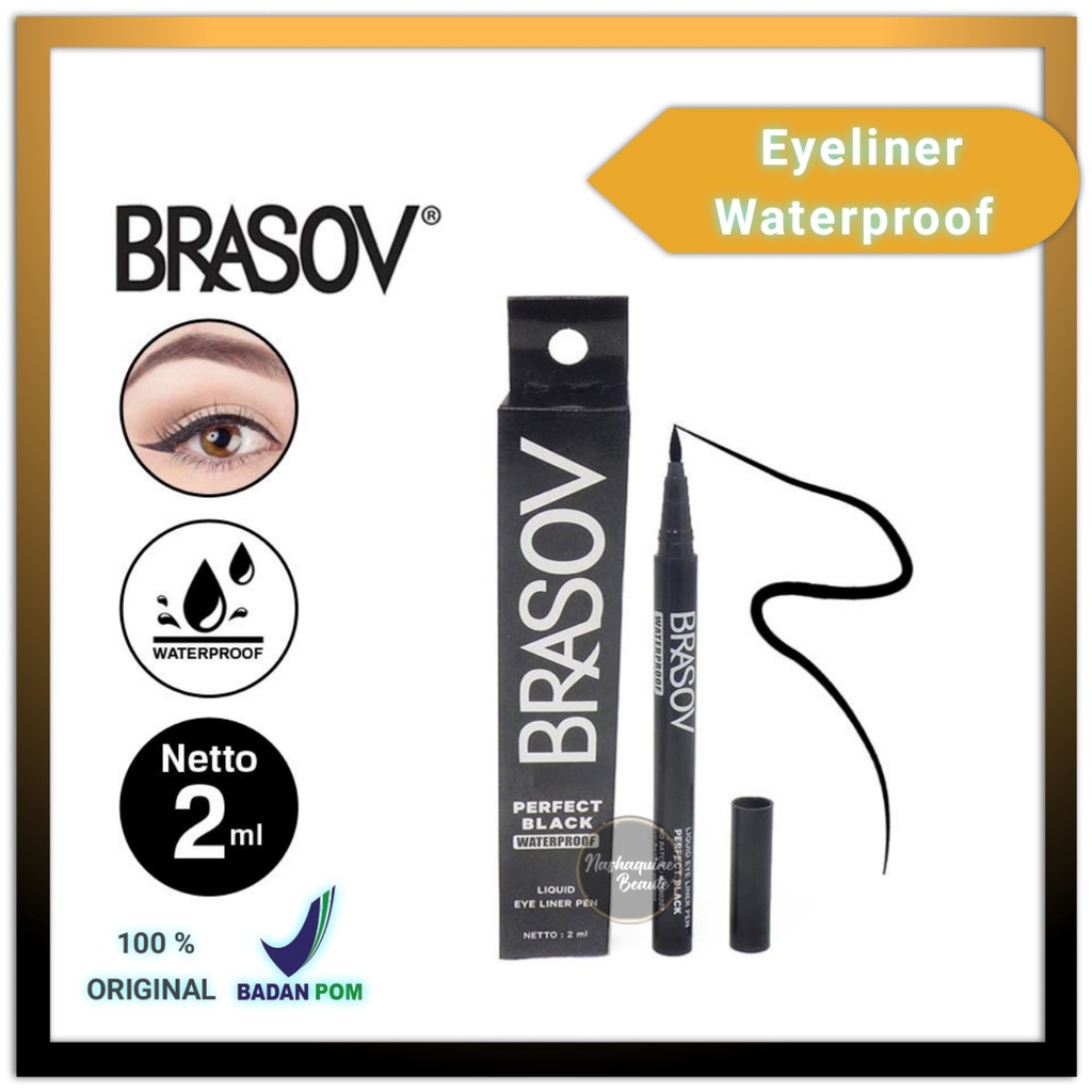 BRASOV Pulpen Eyeliner 2 ML Perfect Black Waterproof Liquid Eye Liner Pen Hitam