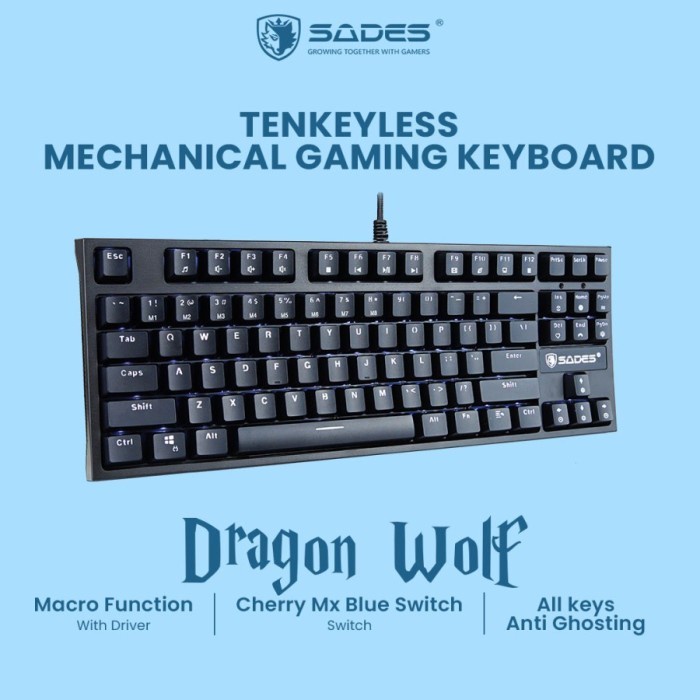 Sades Keyboard Gaming Sades Dragon Wolf TKL Mechanical / Switch Cherry MX