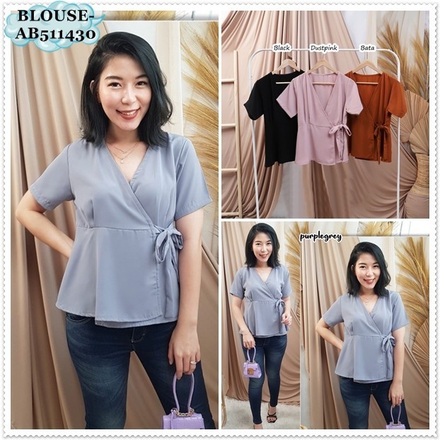 AB511430 Baju Atasan Wanita Blouse Korea Import Hitam Pink Orange Grey