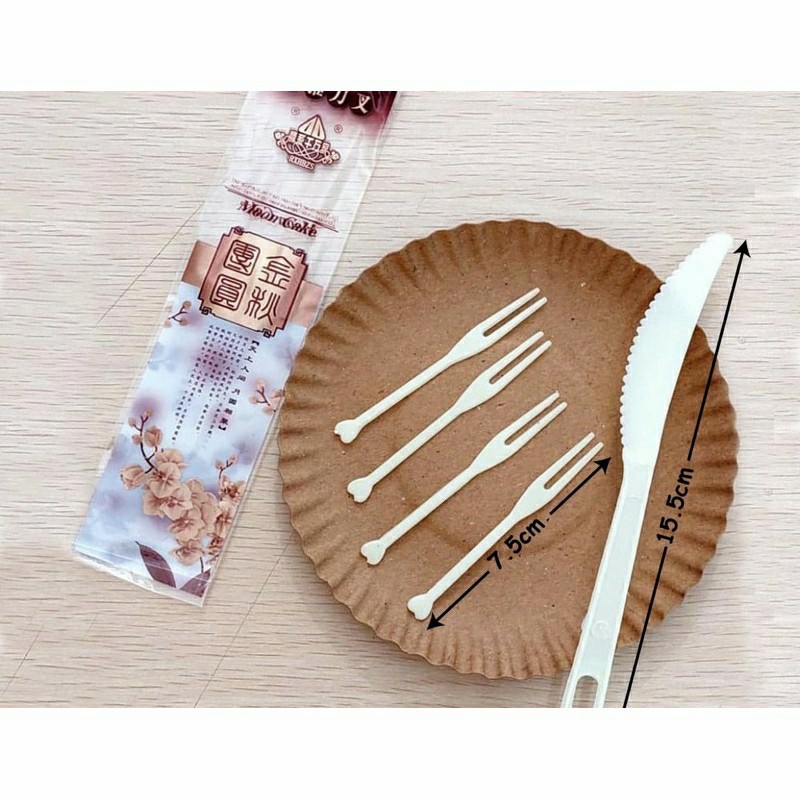 Pisau Garpu Plastik Set Mooncake knife fork set Moon Cake Kue Bulan