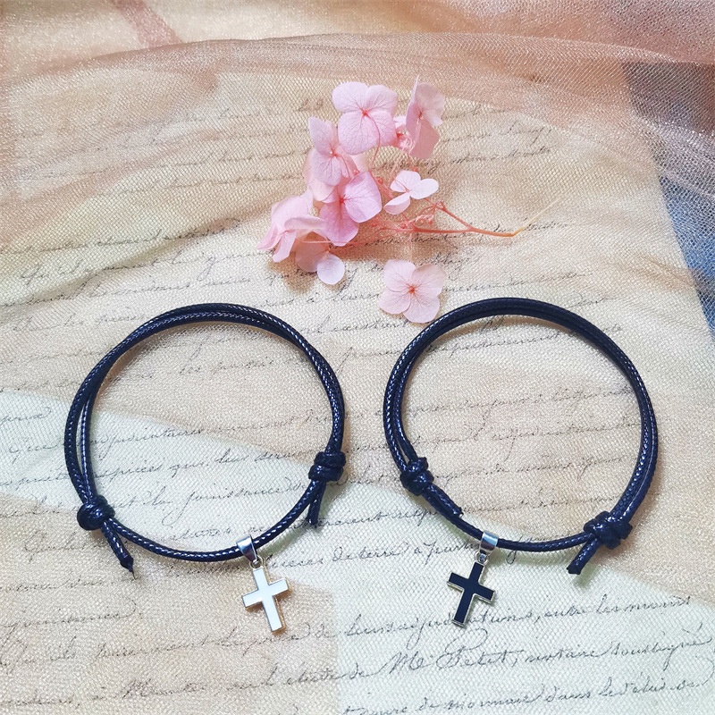 2 Pcs Gelang Couple Pasangan Cross Tali Lilin Untuk Persahabatan bestie Aksesoris Fashion - olo