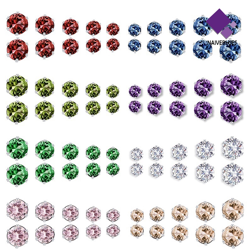 Naiveblue 12 Pasang / Set Anting Tusuk Aksen Zirconia Untuk Perhiasan Wanita / Kencan