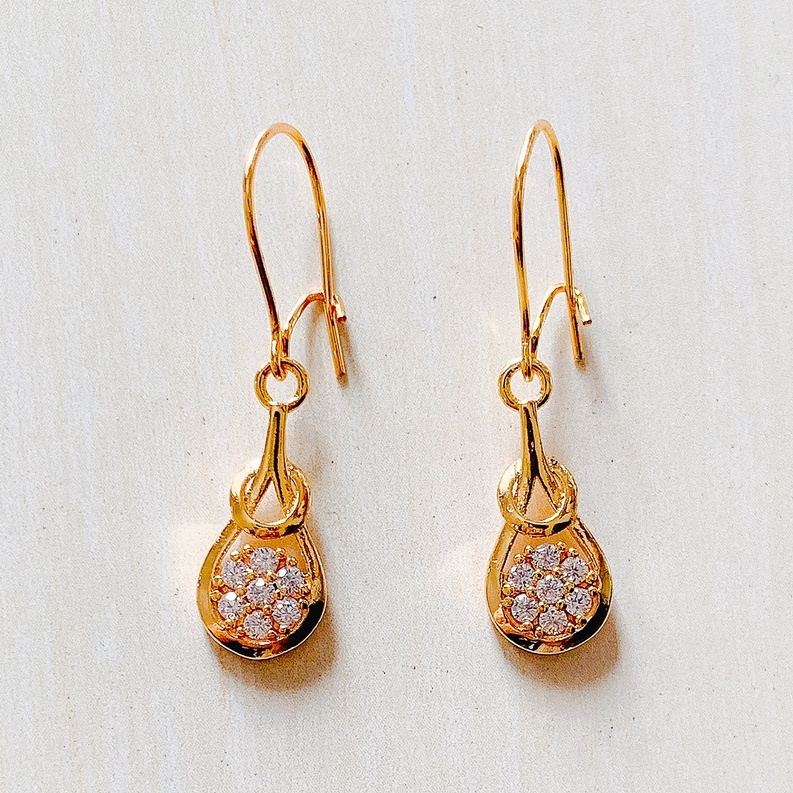 Anting Wanita / Giwang Wanita Rintik Batu Zirconia Gold