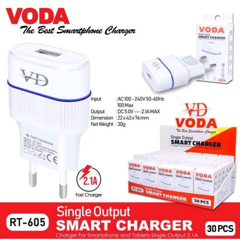 TRAVEL ADAPTOR CARGER BATOK CHARGER VODA RT605 1 USB CASAN WARNA PUTIH