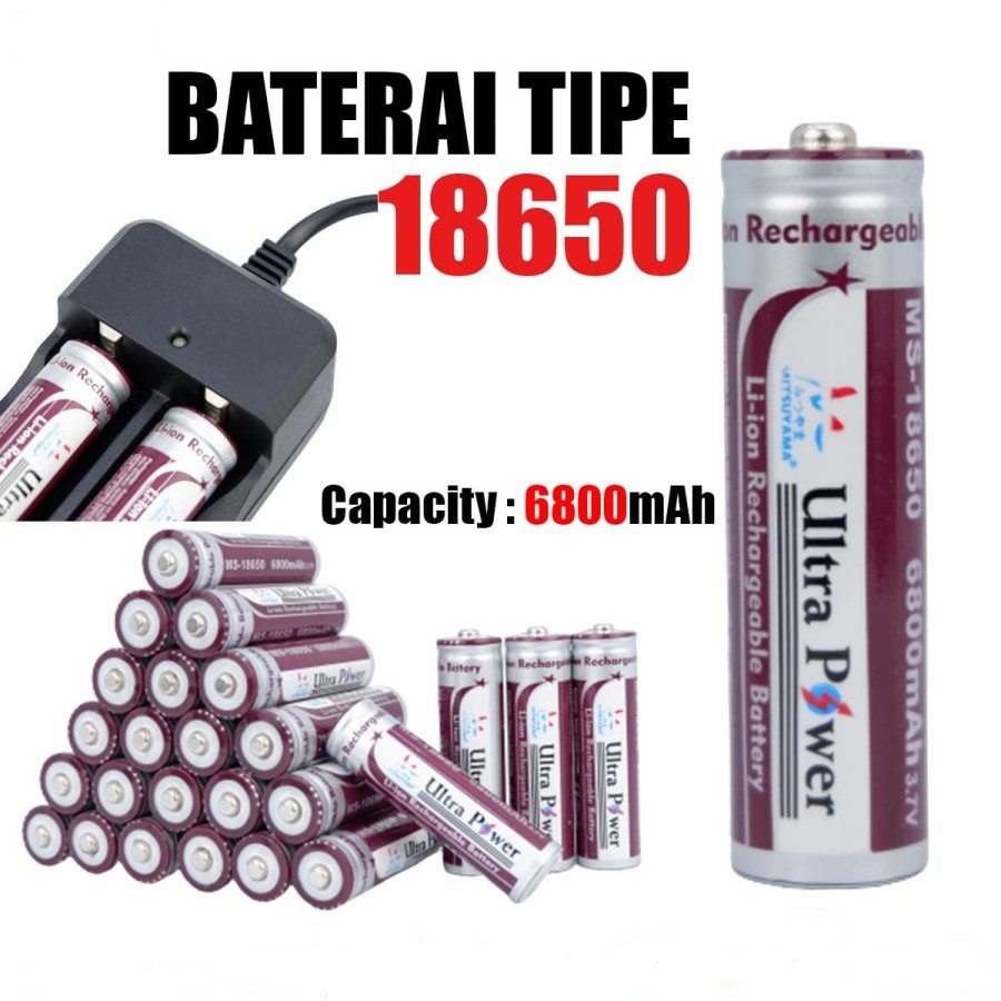 Baterai Battery Batere Change Li-ion 18650 Recharge 6800mAh Batre Cas
