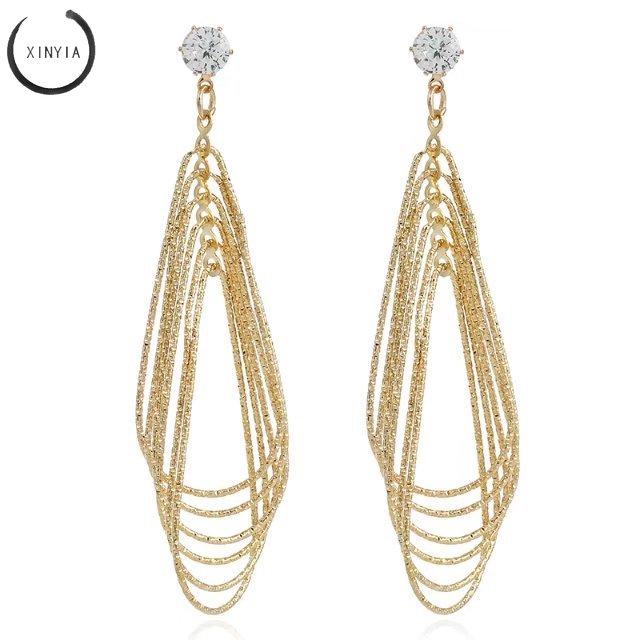 Multi-layer Logam Water Drop Earrings Retro Anting-anting Panjang Wanita Yang Berlebihan