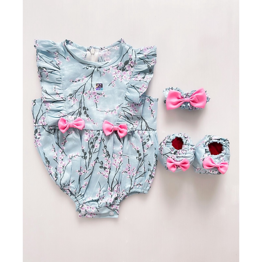 ALEXA / MICHA / CLARA / SAKURA / TALITHA / VALENTINA EMMA CHERRY BLOSSOM Bandana Sepatu Setelan Rok Bunga Pergi Lucu Fashion Anak Bayi Perempuan Cewe Lucu Terlaris-Cherry Blossom blue