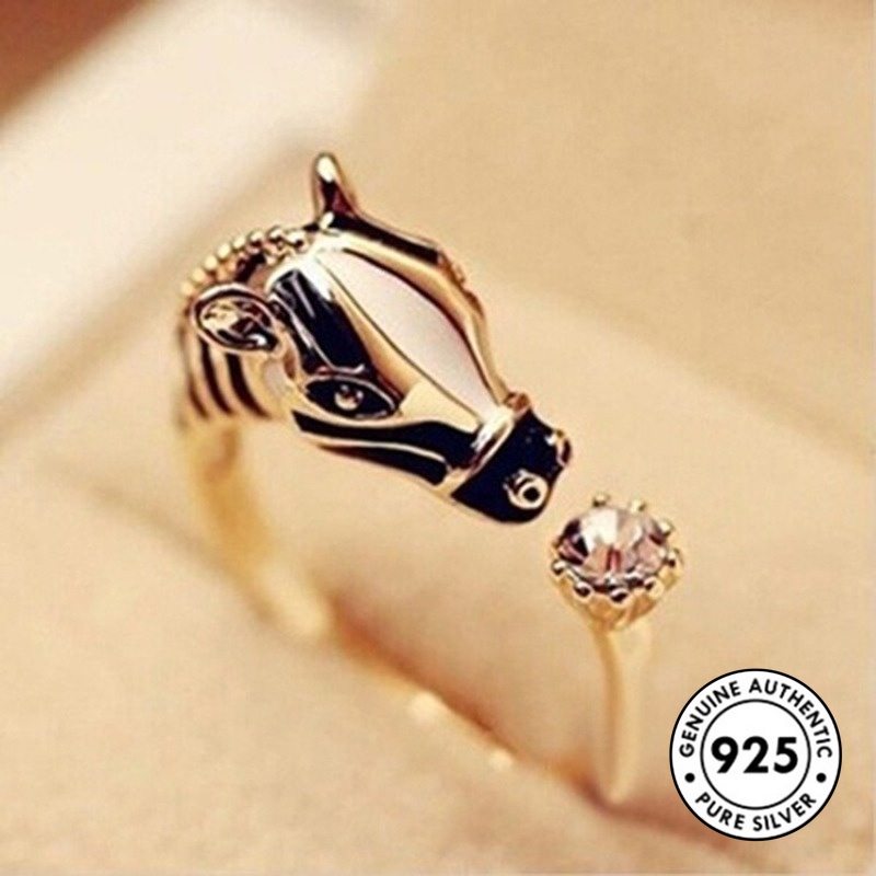 Cincin Silver S925 Lapis Emas Desain Zebra Unik Kreatif Hias Berlian Untuk Wanita