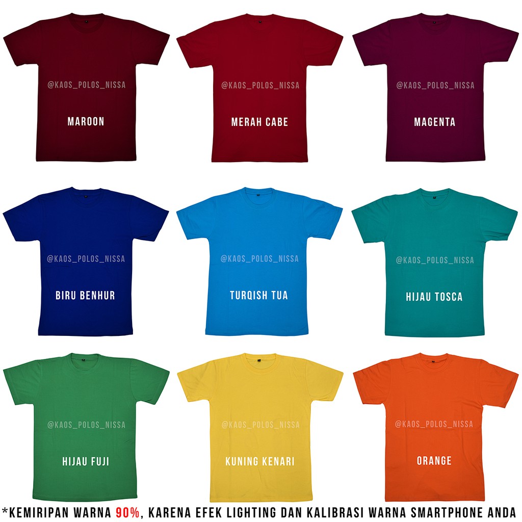  KAOS  POLOS  WARNA  SOLID BRIGHT COTTON COMBED 30S LENGAN 