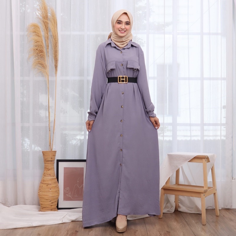 GAMIS CRINKLE MAXI POLOS LEBARAN SABIRA KANCING JUMBO POLOS FREE BELT MEWAH EID ACARA PGMTA