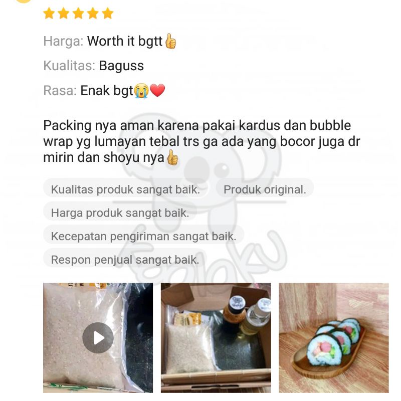 Paket Bahan Pembuat Sushi Maker Set Nori Kimbab dan Onigiri Baby Koala Lengkap Halal Komplit Instan Praktis