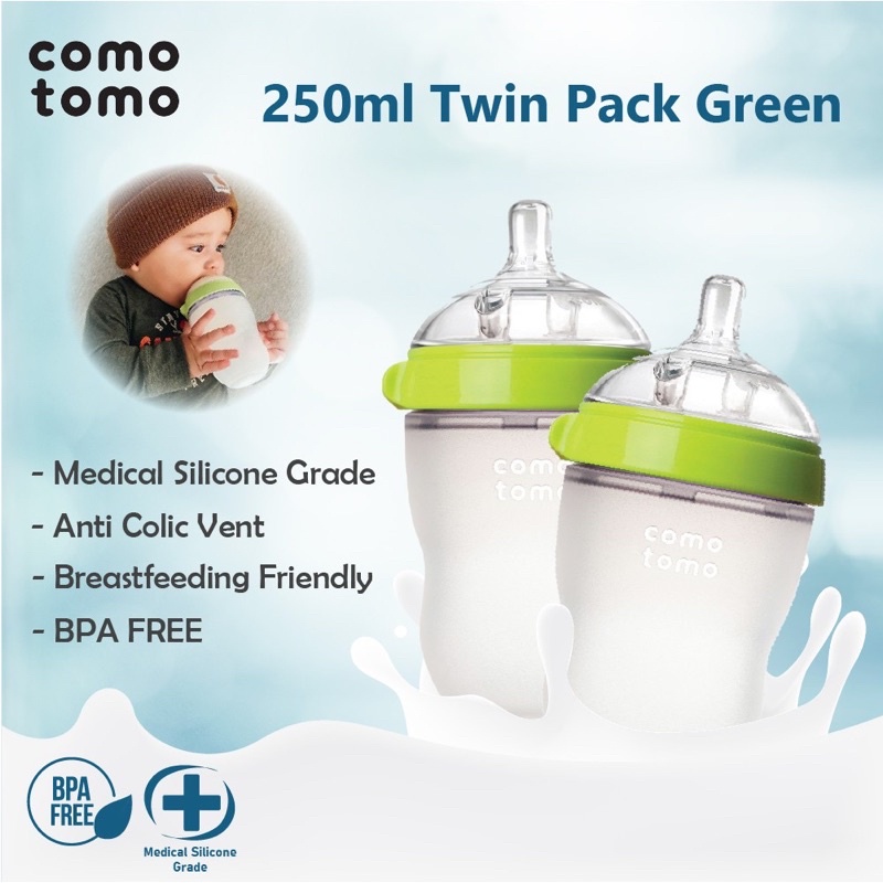 COMOTOMO GREEN 250ML TWIN PACK BOTTLE - botol susu bayi | botol comotomo | dot bayi