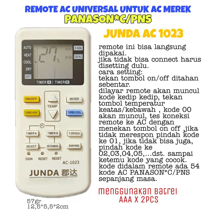 REMOT/REMOTE UNIVERSAL AC PANASON*C / PANASONI JUNDA AC-1023